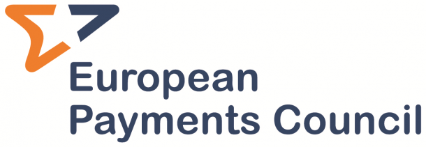 Logo van de European Payments Council, met een oranje en blauwe pijl en de naam in grijs.