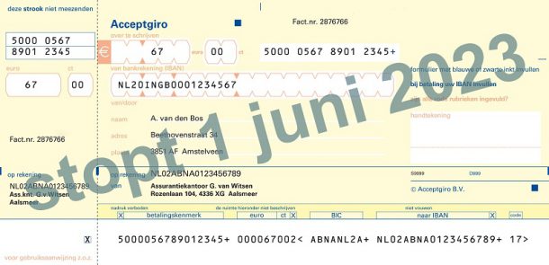 De Acceptgiro stop per 1 juni 2023.