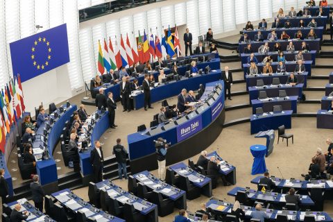 Overzicht van een parlementaire sessie in het Europees Parlement.