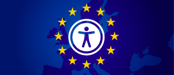 Een getekend mannetje staat centraal tussen de sterren van de Europese vlag.